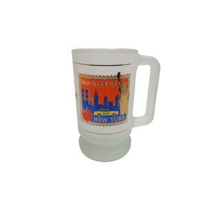 vintage 1990s the big apple new york city taxi twin tower skyline frosted beer m